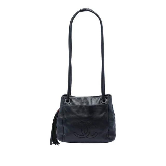 Black Chanel CC Lambskin Tassel Shoulder Bag in Black Lambskin from Designer Revival