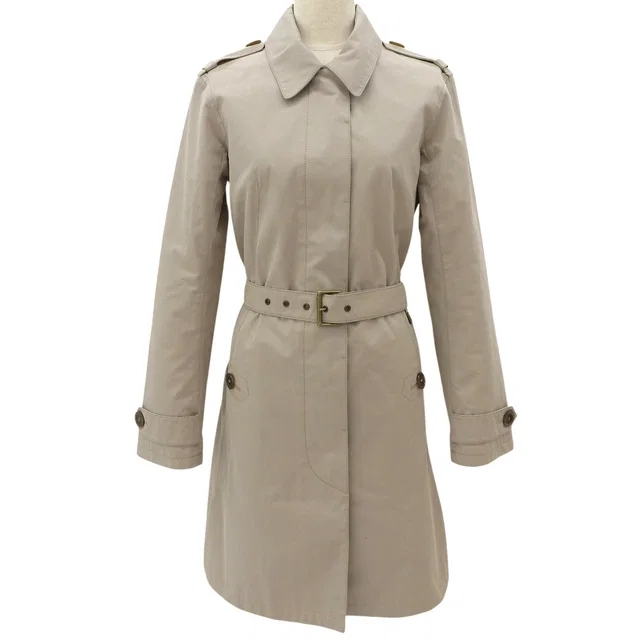 Louis Vuitton Logo Button Trench Coat #34 Beige in Beige Silk from VINTAGE QOO TOKYO