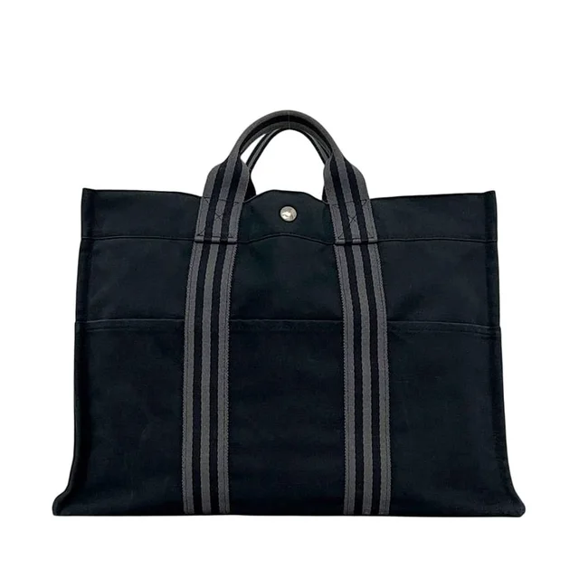 Hermès Tote Bag Fourre Tout MM Black Gray Lightweight Cotton Canvas Document in Black Canvas from The Reluxe