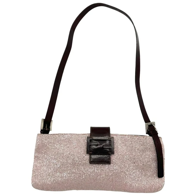 Fendi Light Pink Beaded & Brown Leather Crossbody Baguette Bag in brown|pink|red Leather from Poshmark