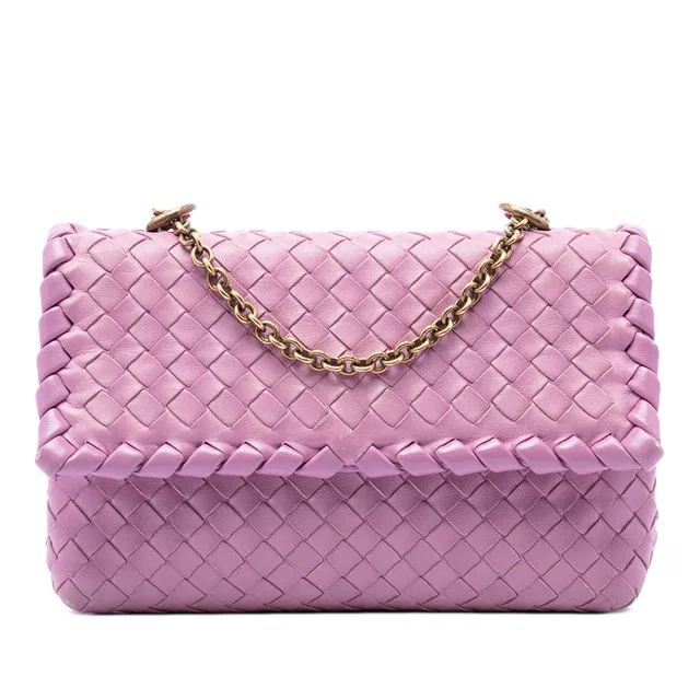 Pink Bottega Veneta Baby Nappa Intrecciato Olimpia Crossbody in Pink Nappa leather from Designer Revival