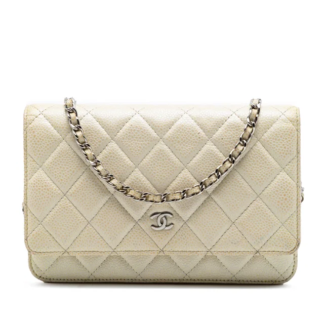 Yellow Chanel CC Quilted Caviar Wallet on Chain Crossbody Bag in Yellow Caviar leather from Designer Revival