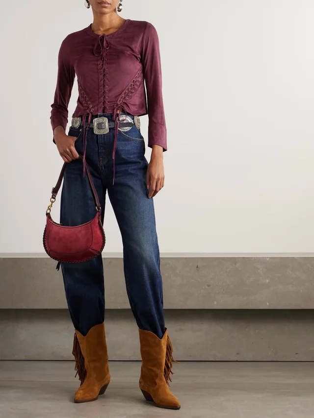 ISABEL MARANT Seatle cropped lace-up brushed stretch-jersey top in Red, photo 2 of 2 from NET-A-PORTER (Canada)