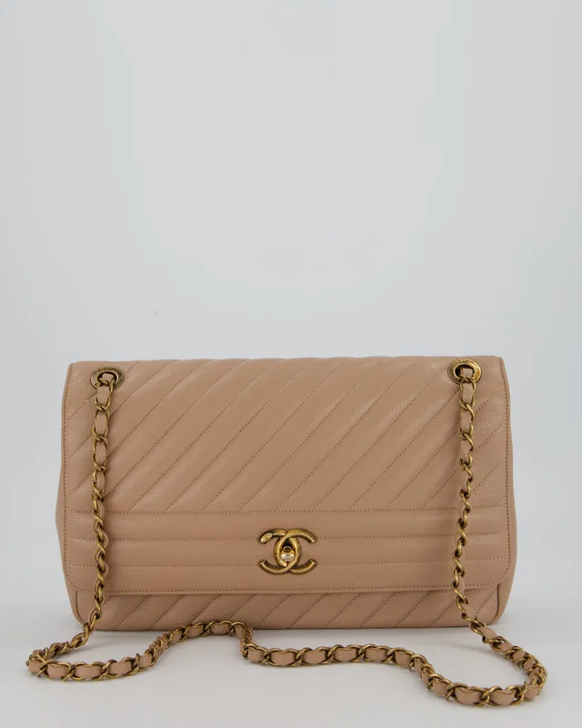 Chanel Large Chevron Statement Flap Bag in Beige Goatskin from Sellier
