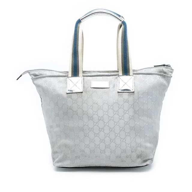 Silver Gucci GG Canvas Web Tote in Silver Canvas from Designer Revival