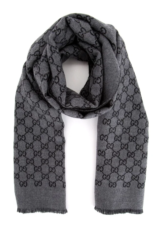 Gucci Foulard Scarf — Gray Wool Fabric Scarfs in Grey Wool from HEWI