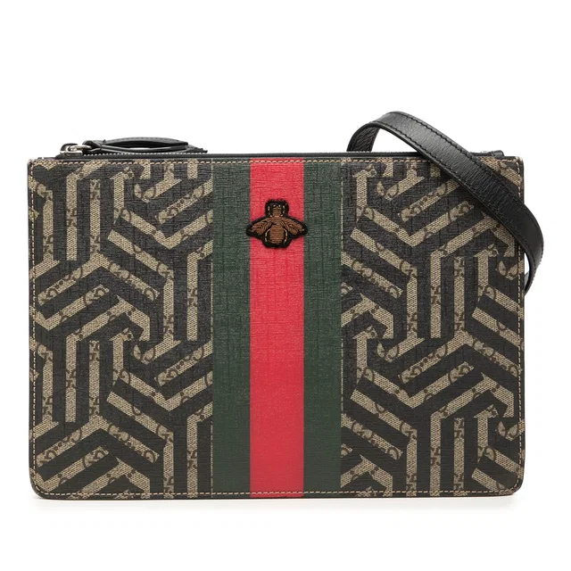 Beige Gucci GG Supreme Caleido Web Bee Crossbody in Beige Coated canvas from Designer Revival