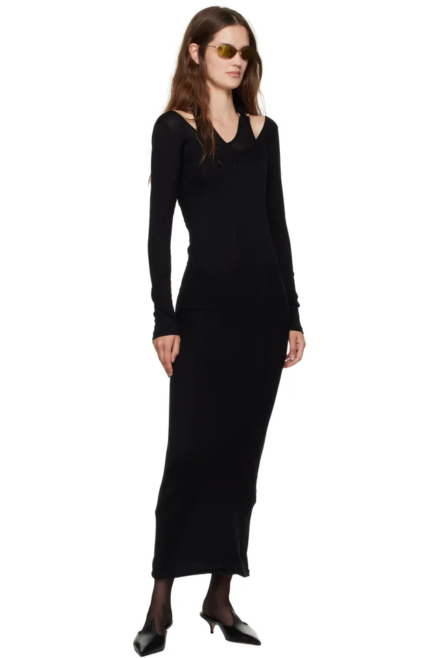 Jean Paul Gaultier Black Ribbed Twisted Double Layer Piercing Midi Dress, photo 4 of 4 from SSENSE