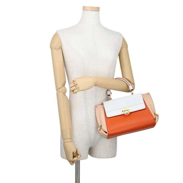 Ferragamo Sofia Gancini 2-way Bag Orange/Light Pink/WhiteFZ21 D570 Leather Size Small in Pink Leather from GALLERY RARE, photo 4 of 18