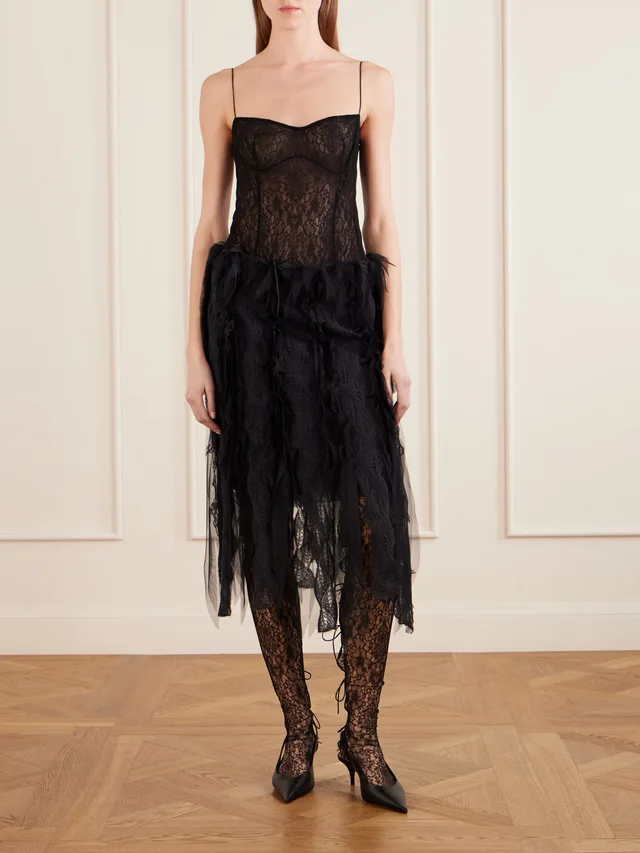 PAULINE DUJANCOURT Tulle-trimmed brushed-knit midi skirt in Black, photo 2 of 2 from NET-A-PORTER (Canada)