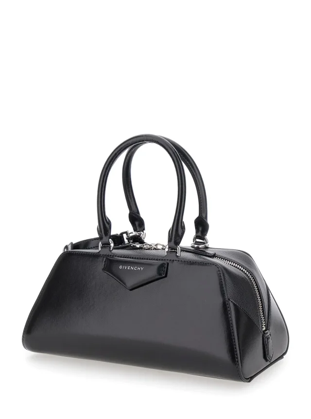 Givenchy 'Antigona East West' Black Small Handbag with Adjustable and Removable Shoulder Strap and Logo Lettering on the Front in Leather Woman in Black 100% Calf, photo 3 of 14 from Gaudenzi Boutique