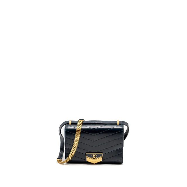 Chanel Lock me Up Chevron Medal Flap Bag Calfskin Dark Navy GHW in Navy Calfskin from EMIER