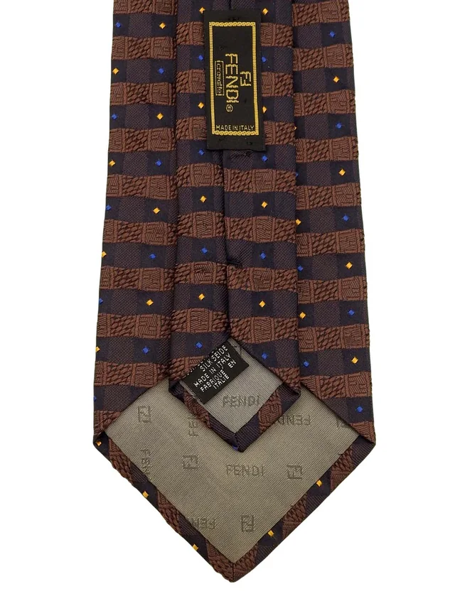 Fendi Design Pattern Tie Navy/Brown in Brown Silk from VINTAGE QOO TOKYO, photo 5 of 5