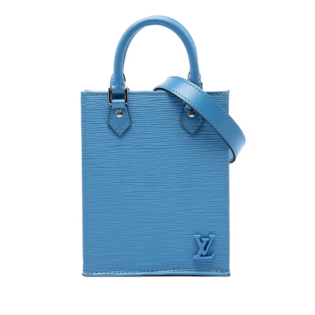 Blue Louis Vuitton Epi Petit Sac Plat Satchel in Blue Leather from Designer Revival