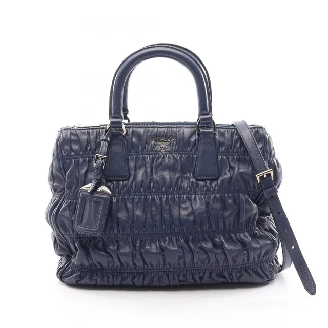 Prada Nappa Gaufre 2-Way Navy Leather Shoulder Handbag in Navy Nappa leather from The Reluxe
