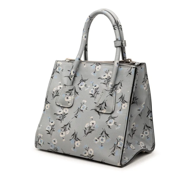 Gray Prada Saffiano Floral Print Twin Pocket Satchel in Grey Saffiano leather from Designer Revival, photo 2 of 2