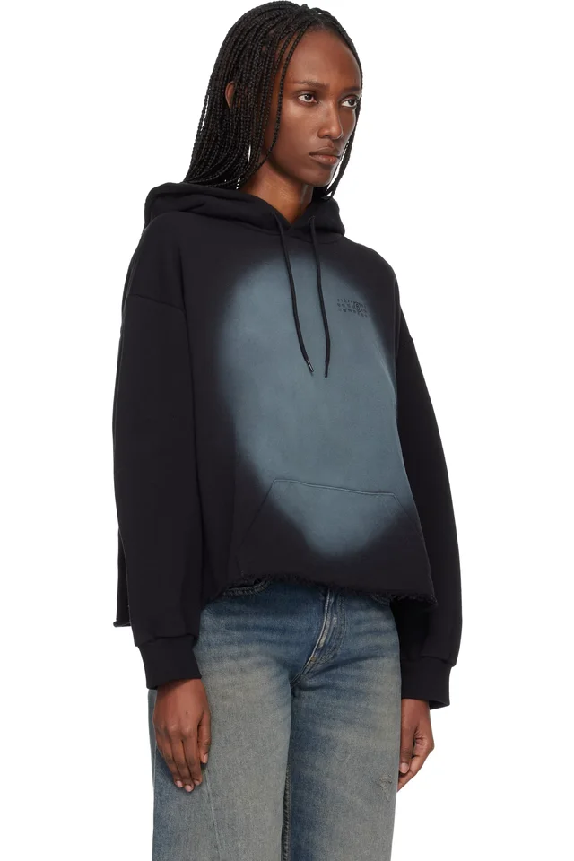 MM6 Maison Margiela Black Unbrushed Cotton Hoodie, photo 2 of 4 from SSENSE