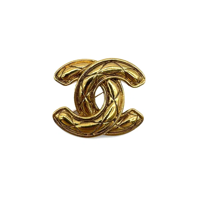 Chanel Vintage Matelasse Cocomark Brooch Gold Accessory in Gold from Luxury Promise