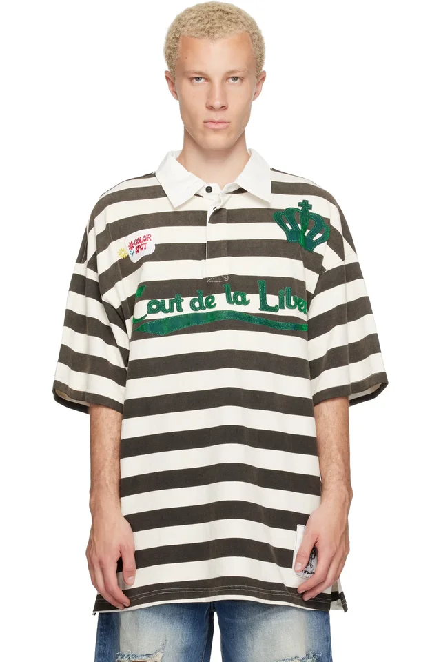 COÛT DE LA LIBERTÉ Black & White Connor Stripe Rugby Polo, image 1 of 1 from SSENSE