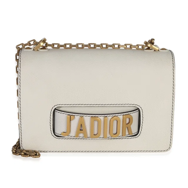 Dior Off White Grained Calfskin Jadior Chain Flap Bag Neutral; Leather Handbag in White Caviar leather from HEWI