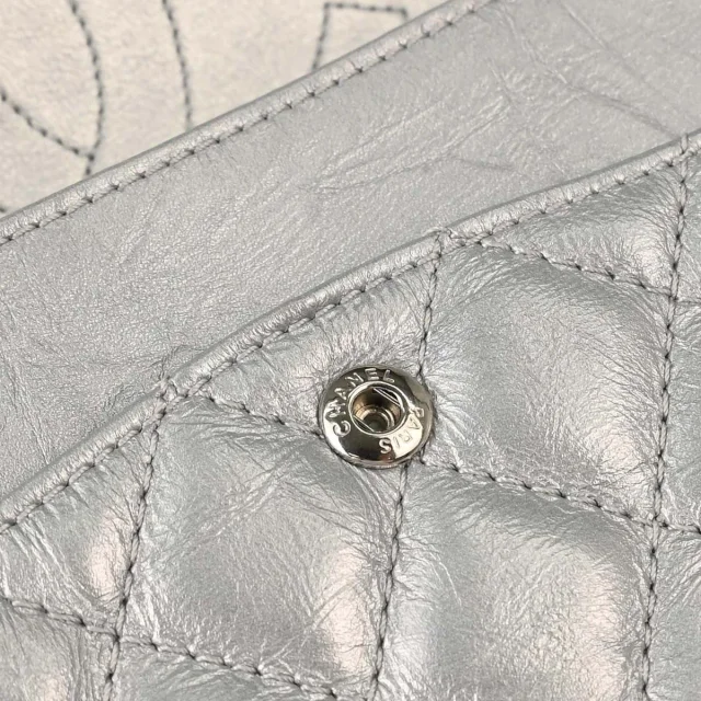 Chanel Reissue 2.55 Double Compartment Flap Quilted Aged Calfskin Silver Bag in Silver Calfskin from HEWI, photo 10 of 15
