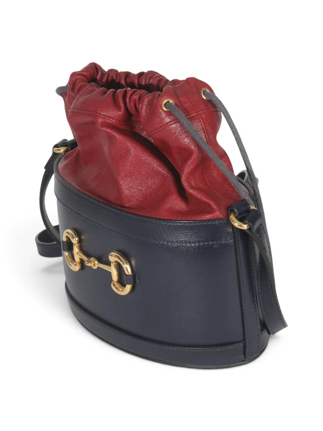 Gucci Red Navy Leather Horsebit 1955 Drawstring Bucket Bag in Red Leather from Season 2 Consign, photo 2 of 8