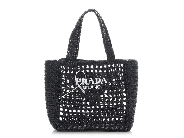 Prada Mini Black Woven Raffia Tote in Black Woven leather from Ann's Fabulous Finds