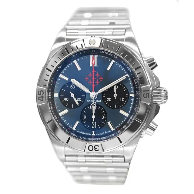 Breitling Chronomat Chronograph Automatic Chronometer Blue Dial Mens Watch AB0134 in silver|blue|gray from Jomashop.com