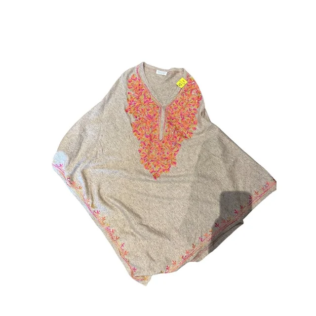 Brunello Cucinelli Beige Poncho With Pink And Orange Embroidery in brown|pink|neutral from Poshmark