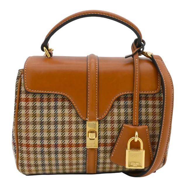 Celine Mini 16 Tweed & Calfskin Top Handle Bag in Calfskin from Clotheshorse Anonymous