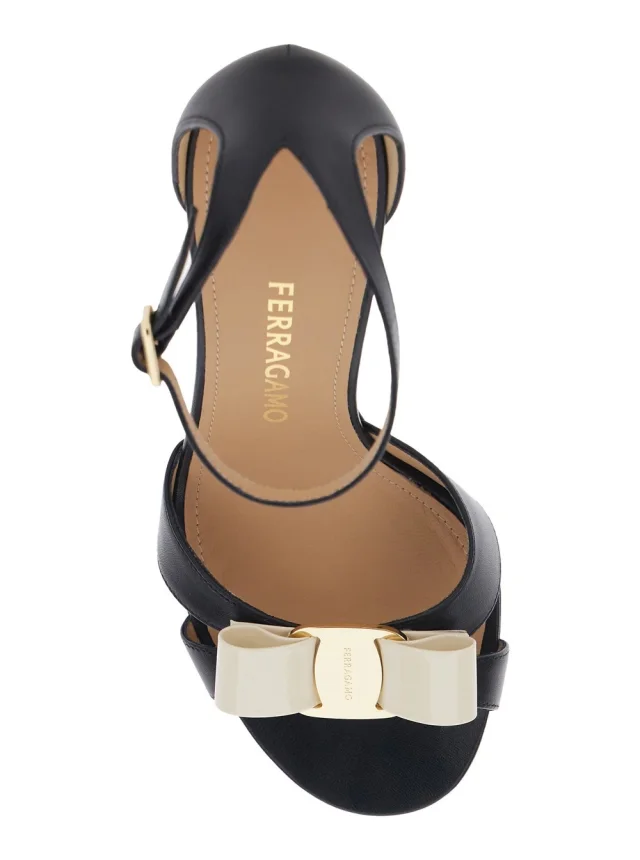 Ferragamo 'Vara' Black Heel Sandal with Bow Detail on the Front in Leather Woman in Black 90% Goat 10% Calf, photo 7 of 8 from Gaudenzi Boutique