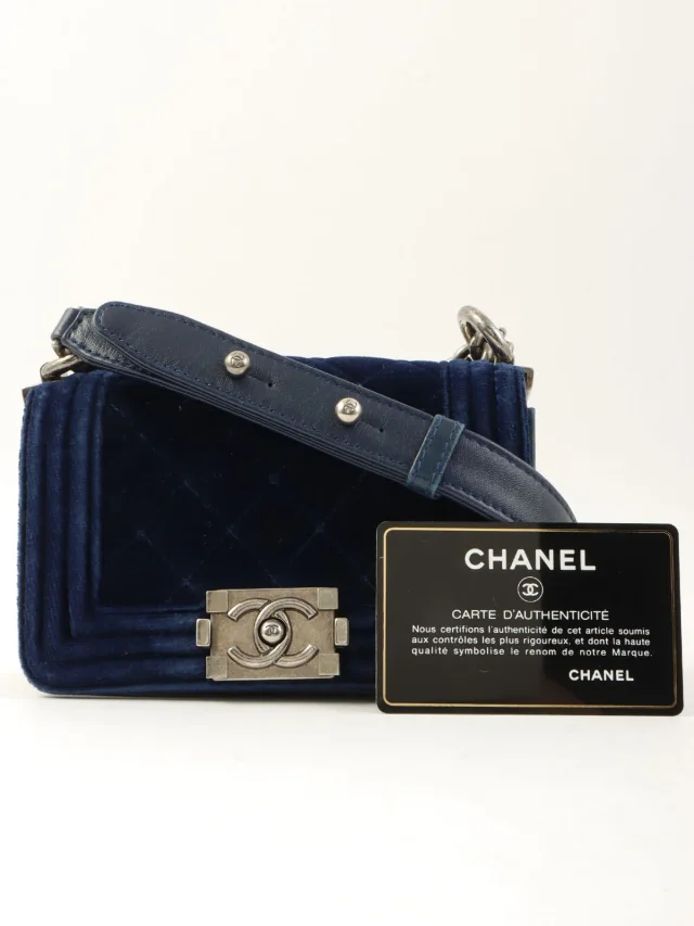 VELVET BOY CHANEL CHAIN SHOULDER BAG MINI, NAVY, c. 2013 in Navy Velvet from VINTAGE QOO TOKYO, photo 21 of 21