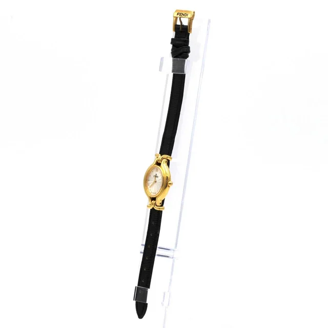 [Unserviced - Value Price] FENDI 640L GP Quartz in Dial color: Silver Band color: black Case: Gold plated Bracelet: Strap from KOMEHYO, photo 2 of 7