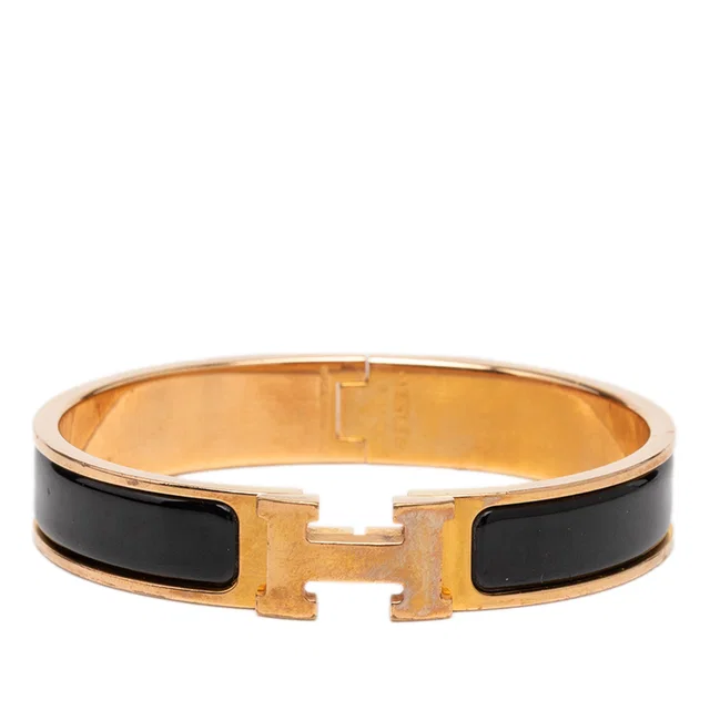 Black Hermès Narrow Enamel Clic H Bracelet PM in Black from Designer Revival