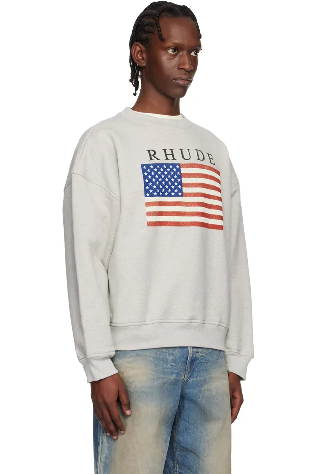 Rhude Gray USA Flag Sweatshirt, photo 2 of 4 from SSENSE