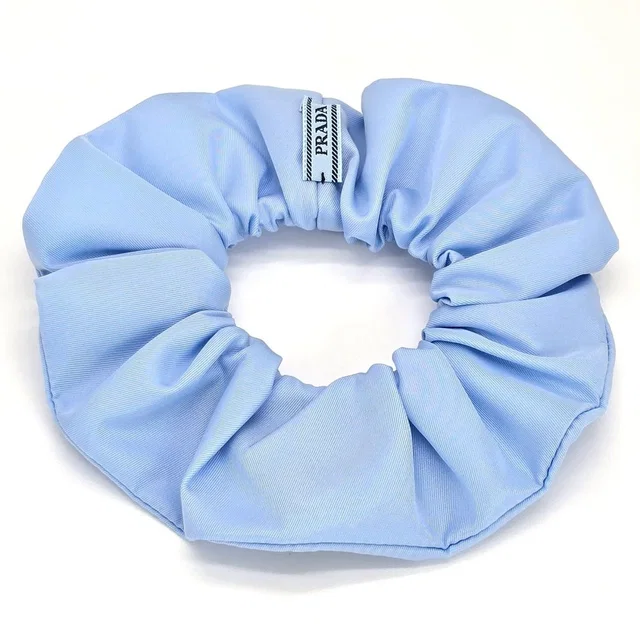 Prada Scrunchie Hair Triangle Logo Celeste Sky Blue Color Tessuto Recycled in Blue from The Reluxe
