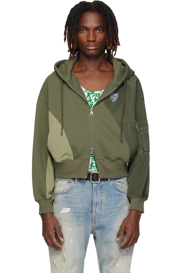 Khaki Patchwork MA-1 Zip Up Hoodie, image 1 of 1 from SSENSE