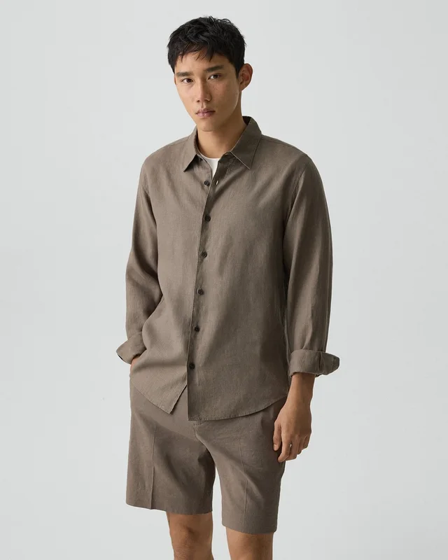 Theory Irving Shirt in Relaxed Linen in MOREL 100% Linen, photo 8 of 9 from Theory