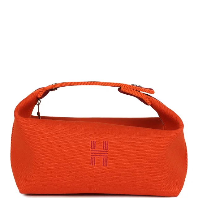 Hermès Bride A Brac Carre Case PM Feu Canvas Palladium Hardware in Orange Canvas from Madison Avenue Couture