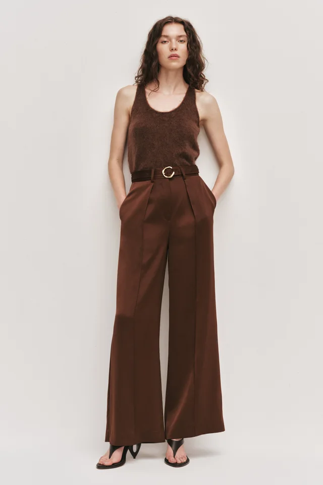 AJE Andrea Satin Pant in Brown from Aje, photo 1 of 1