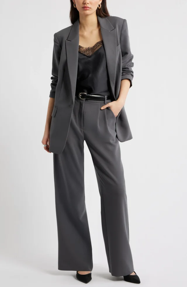 Open Edit Icon Twill High Waist Wide Leg Trousers in Grey, photo 2 of 8 from Nordstrom Rack