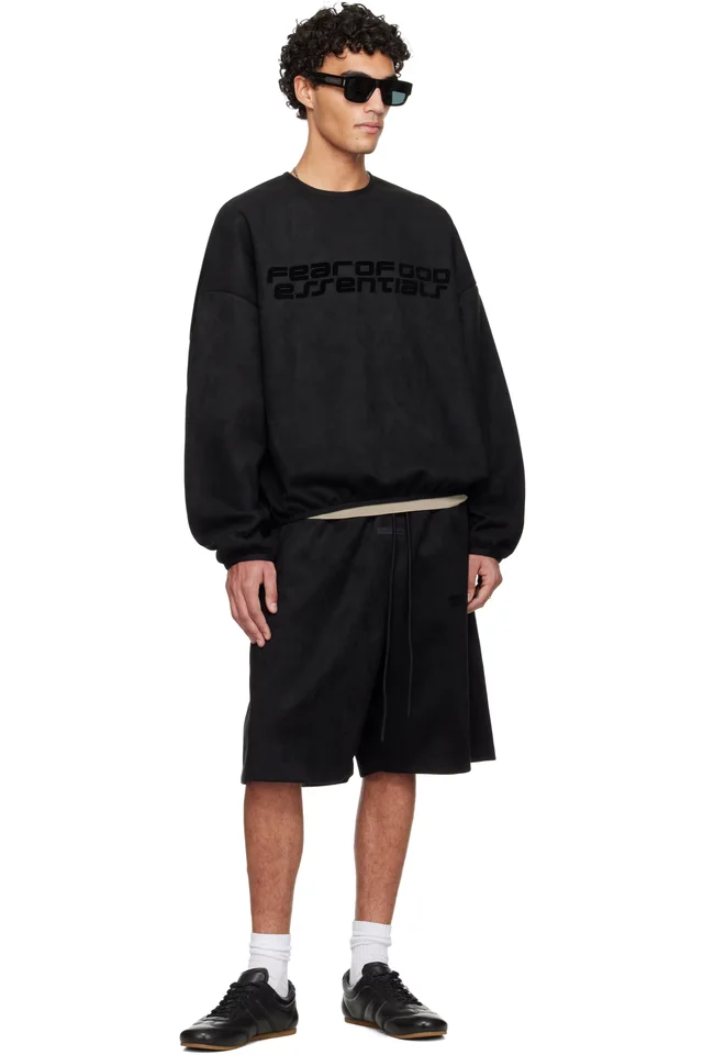 Fear of God ESSENTIALS Black Holiday Modern Crewneck Faux-Suede Sweatshirt, photo 4 of 4 from SSENSE