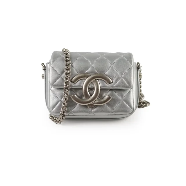 Chanel Giant CC Mini Flap (microchip) in Silver Lambskin from The Purse Affair