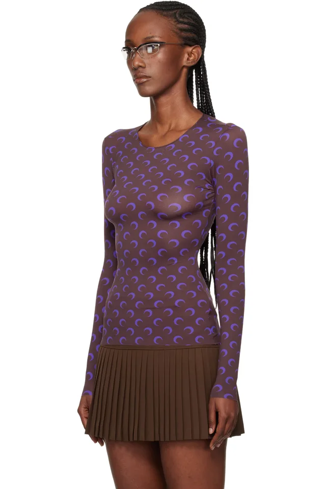 Marine Serre Brown & Purple Moon Printed Jersey LS T-shirt, photo 4 of 5 from SSENSE