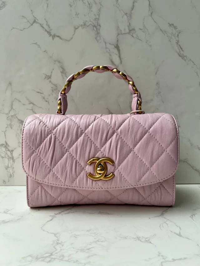 Chanel CC Handle Light Baby Pink Crinkled Lambskin Flap Matte GHW #31 Comes with Dustbag and… in Pink Lambskin from Luxury Promise