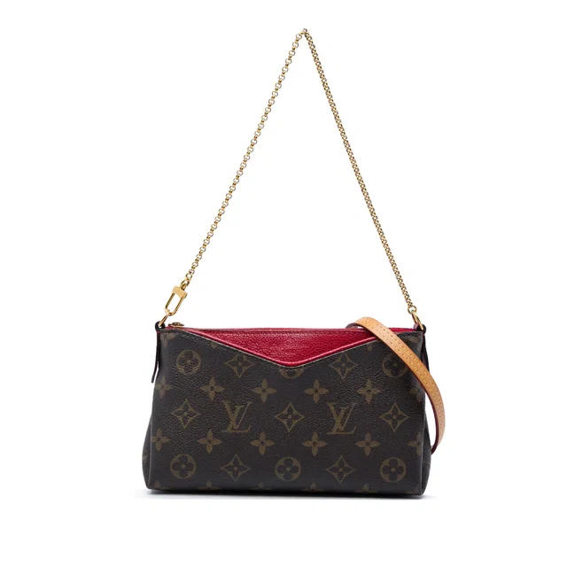 Brown Louis Vuitton Monogram Pallas Clutch Satchel in Brown Coated canvas from Designer Revival
