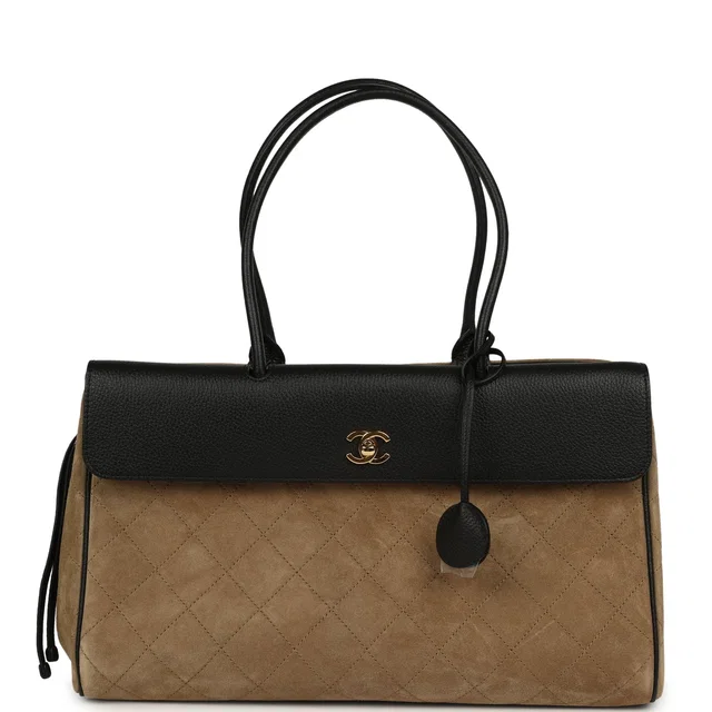 Chanel Large "Urban Essential" East West Shopping Tote Black Grained Calfskin and Beige Suede Gold… in Black Caviar leather from Madison Avenue Couture