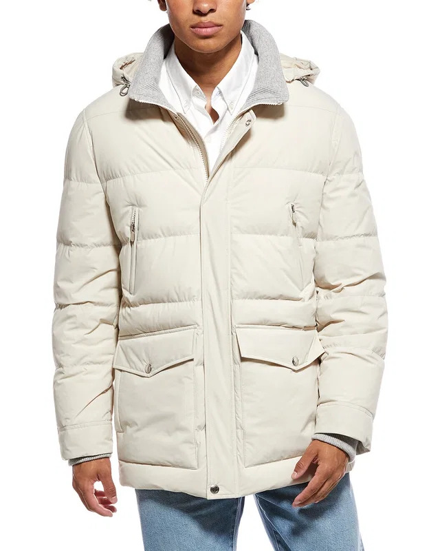 Brunello Cucinelli Puffer Coat in //asset2.ruecdn.com/images/sw/101096/1010967443_RLSW_white.jpg, image 1 of 1 from Gilt