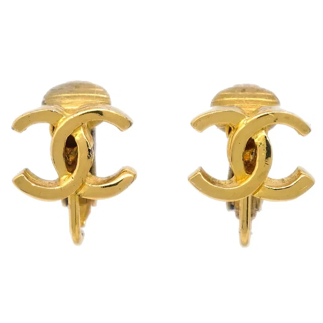 Chanel CC Earrings Clip-On Gold 233 in Gold from AMORE Vintage Tokyo