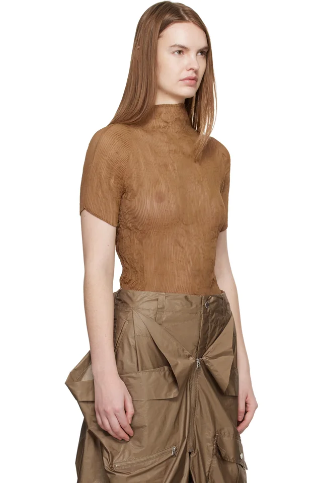 ISSEY MIYAKE Beige Chiffon Twist 3 Top, photo 2 of 5 from SSENSE